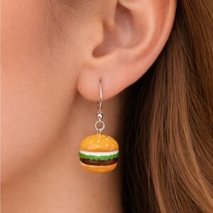 Caiyao Hamburger Burger Dangle Stud Earrings – Kawaii Resin Food Jewelry